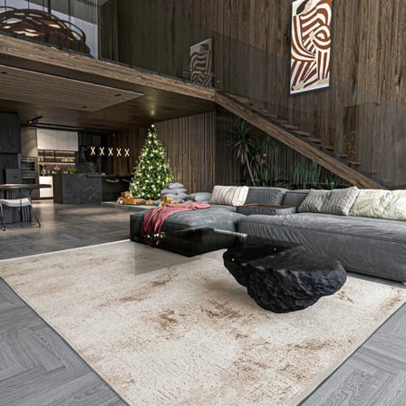 Krem Kahverengi Soyut Desenli Kaymaz Taban Salon Koridor Halısı Modern Stil