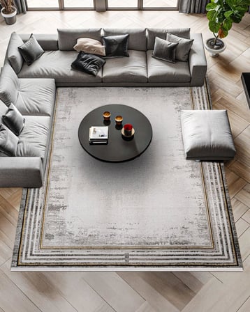 Gri Geometrik Salon Halısı Dijital Baskı Kaymaz Tabanlı Modern Koridor