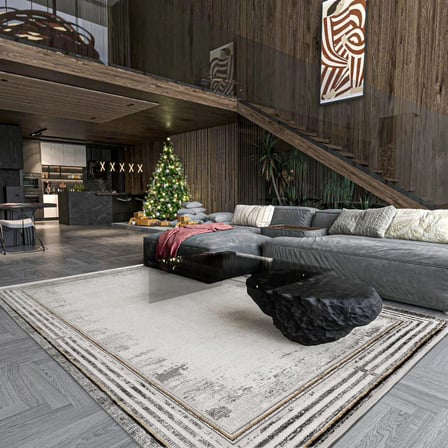 Gri Geometrik Salon Halısı Dijital Baskı Kaymaz Tabanlı Modern Koridor