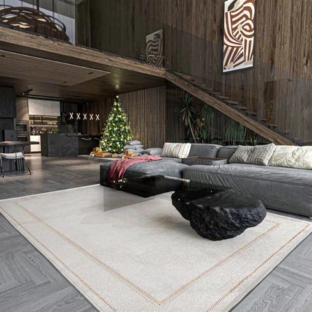 Krem Madalyon Desenli Dijital Baskı Salon Halısı Kaymaz Tabanlı Koridor Halısı