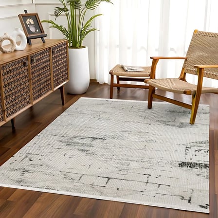 Gri Modern Soyut Desenli Kaymaz Tabanlı Salon ve Koridor Halısı