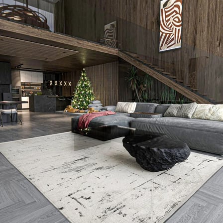Gri Modern Soyut Desenli Kaymaz Tabanlı Salon ve Koridor Halısı