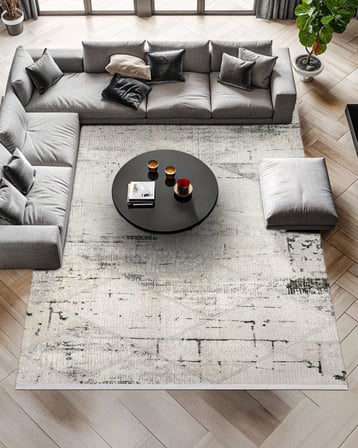 Gri Modern Soyut Desenli Kaymaz Tabanlı Salon ve Koridor Halısı