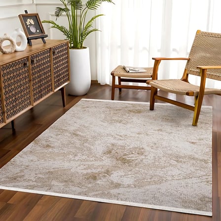 Krem Bej Soyut Desenli Kaymaz Taban Dijital Baskı Koridor ve Salon Halısı