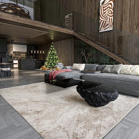 Krem Bej Soyut Desenli Kaymaz Taban Dijital Baskı Koridor ve Salon Halısı