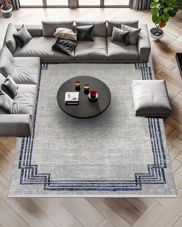 Eskitme Desenli Gri Salon Halısı Kaymaz Tabanlı Geometrik Modern Koridor