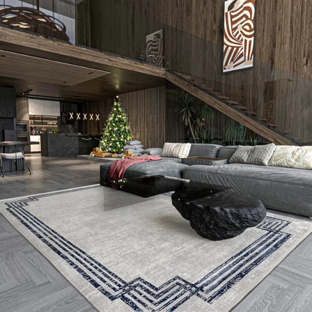 Eskitme Desenli Gri Salon Halısı Kaymaz Tabanlı Geometrik Modern Koridor