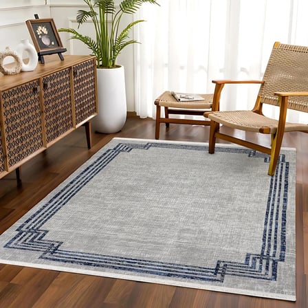Eskitme Desenli Gri Salon Halısı Kaymaz Tabanlı Geometrik Modern Koridor
