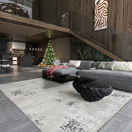 Gri Soyut Desenli Kaymaz Tabanlı Modern Salon ve Koridor Halısı