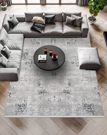 Gri Soyut Desenli Kaymaz Tabanlı Modern Salon ve Koridor Halısı