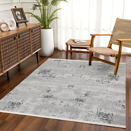 Gri Soyut Desenli Kaymaz Tabanlı Modern Salon ve Koridor Halısı