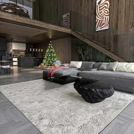Gri Geometrik Modern Kaymaz Tabanlı Salon Halısı Eskitme Stil Koridor