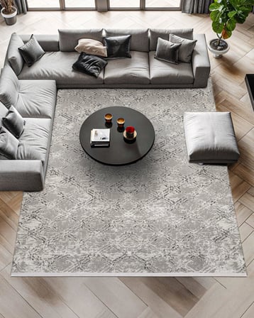 Gri Geometrik Modern Kaymaz Tabanlı Salon Halısı Eskitme Stil Koridor