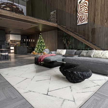 Gri Geometrik Modern Dijital Baskı Salon Halısı Kaymaz Tabanlı Koridor Uyumlu