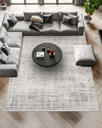 Gri Modern Soyut Desenli Kaymaz Tabanlı Salon Halısı Pamuk-Polyester Karışım