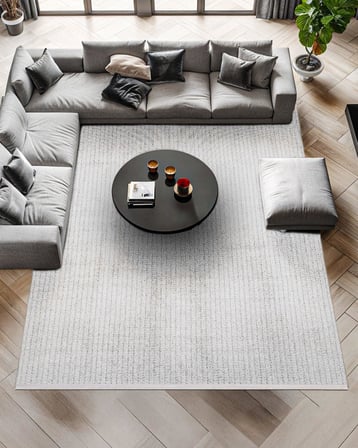Gri Modern Kabartmalı Salon Halısı Kaymaz Tabanlı Pamuk-Polyester Karışım Dijital Baskı