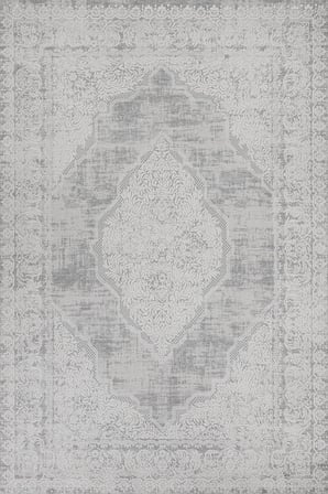 Gri Eskitme Madalyon Desenli Kaymaz Taban Salon Halısı Vintage Stil