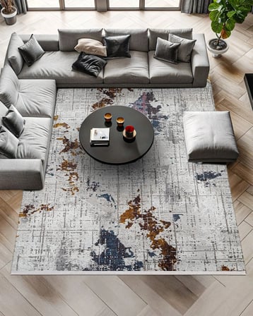 Gri Soyut Desenli Kaymaz Taban Salon Halısı Pamuk-Polyester Karışım Koridor Modern Tasarım