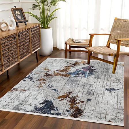 Gri Soyut Desenli Kaymaz Taban Salon Halısı Pamuk-Polyester Karışım Koridor Modern Tasarım