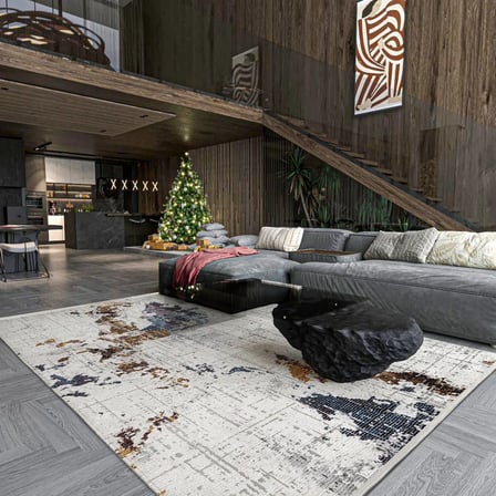 Gri Soyut Desenli Kaymaz Taban Salon Halısı Pamuk-Polyester Karışım Koridor Modern Tasarım
