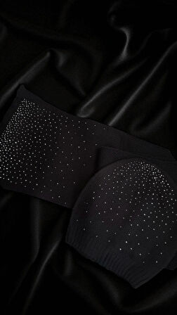 Black Shine Premium Taşlı Bere Atkı Seti