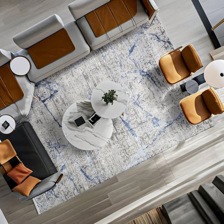 Beyaz Mavi Mermer Damarlı Soyut Modern Kaymaz Taban Salon Halısı Dijital Baskı