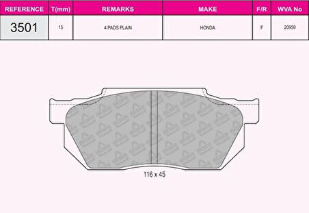 Beser 3501 Ön Fren Balatası Honda Cıvıc 88-91 Cr89-92 Accord 83-85 Prelude 86>