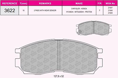 Beser 3622 Ön Fren Balatası Mıtsubıshı Galant