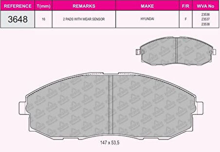 Beşer 3648 Ön Fren Balatası Hyundai Stare 2.5 97-01 581014AA00