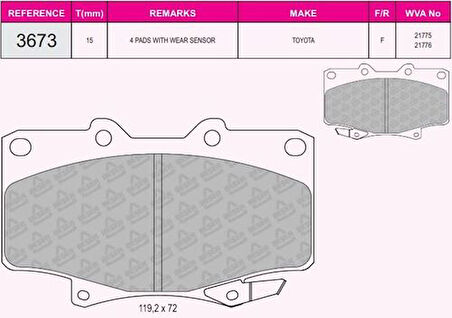 Beser 3673 Ön Fren Balatası Toyota Hıace 2.2 Land Cruıser 4.0 4.5 90-97 Runner 90>