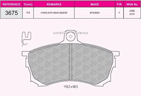 Beser 3675 Ön Fren Balatası Carısma 1.6I 96>00