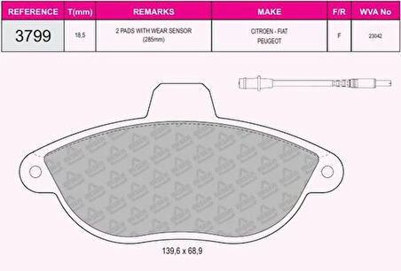 Beser 3799 Ön Fren Balatası Jumpy Scudo Expert Dw8B (Fıslı) 00> P806 Evasıon 1.8 8V