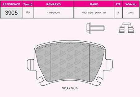 Beşer 3905 Arka Fren Balatası A3 Tüm Modeller 05 03-A4 Passat 1.6FSI 1.9TDI 2.0TDI 95-15 1K0698451D