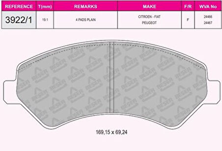 Beşer 39221 Ön Fren Balatası Ducato III Boxer III Jumper III 2.2HDI 2.2HDI 3.0HDI 16Q 20Q 06-Karsan Jest (Aksesuarsız Fişsiz) 1607878980