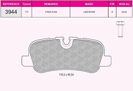 Beşer 3944 Fren Balatası Arka Discovery 3 05-09 Discovery 4 2.7-3.0-5.0 10-16 Range Rover Sport 05-13 3.0-5.0 Range Rover 02-11 LR016808