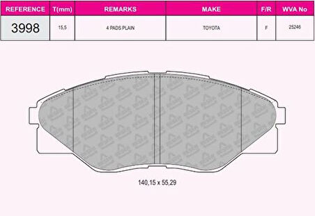 Beşer 3998 Ön Fren Balatası Toyota HiIux 2.7 05-4x1 044650K290