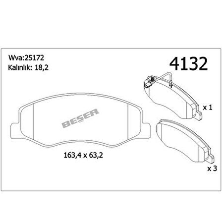 Beşer 4132 Arka Fren Balatası Master III Movano B 2.3CDTI 05 10-(Çift Teker) Karsan Jest 440600866R