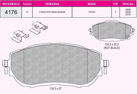 Beşer 4176 Ön Fren Balatası Toyota Corolla 2013-Auris 2012-1.33 1.6 Benzinli 1.4 D4D Dizel 0446502390