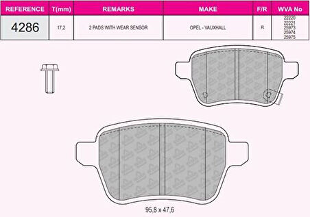 Beşer 4286 Arka Fren Balatası Disk İçin Opel Corsa E 15-Fiat 500L 1605285