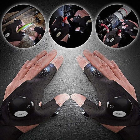 Led Işıklı Eldiven LED Işıklı Tamirci Balıkçı Bisiklet Eldiveni