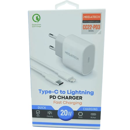 EN-CAG 20W PD TYPE-C To İphone Şarj Aleti Megatech CC22-PD3 BSS