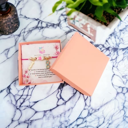 EN-CAG Ayarlanabilir Kordonlu Kararmaz Altın Kaplama Bayan Bileklik - Balık, Sonsuzluk ve Yaprak Charm Detaylı Moda Bileklik - Pembe Rekli BSS