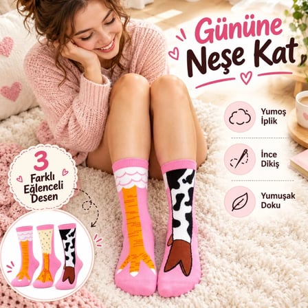 EN-CAG Kadın 6'lı Pembe Hayvan Desenli Soket Çorap Seti | İnek Figürlü Sevimli ve Eğlenceli Günlük Çoraplar · RENK: Çok Renkli · BEDEN: 36-40 · ADET: 6 BSS
