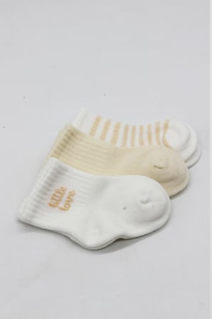EN-CAG Little Love Girl 3'lü Penye Soket Çorap 10137 Ekru BSS