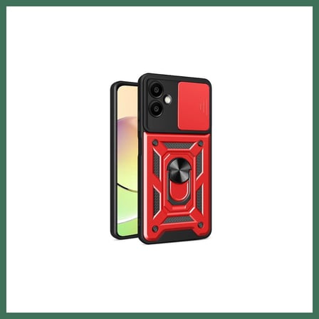 EN-CAG Samsung Galaxy A06 Uyumlu Kılıf Pars Lens Yüzüklü Silikon - Kırmızı BSS