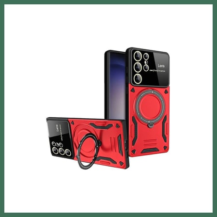EN-CAG Samsung Galaxy S25 Ultra Uyumlu Kılıf Joy Lens Standlı Kapak - Kırmızı BSS