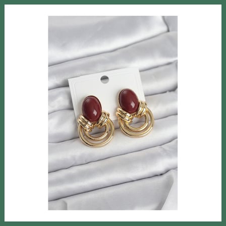 EN-CAG Pirinç Gold Renk Bordo Taşlı Vintage Kadın Küpe BSS