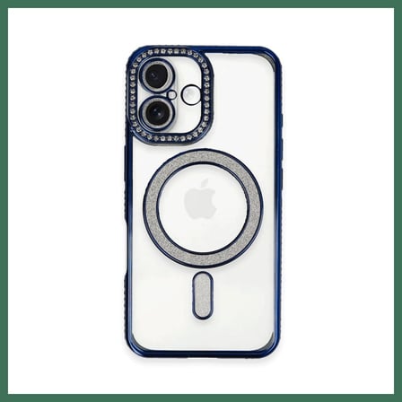 EN-CAG iPhone 16 Uyumlu Kılıf Joke Simli Magneticsafe Kılıf - Lacivert BSS