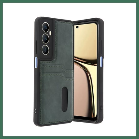 EN-CAG Realme C65 Uyumlu Sara Kartvizitli Deri Kılıf - Yeşil BSS
