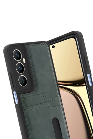 EN-CAG Realme C65 Uyumlu Sara Kartvizitli Deri Kılıf - Yeşil BSS
